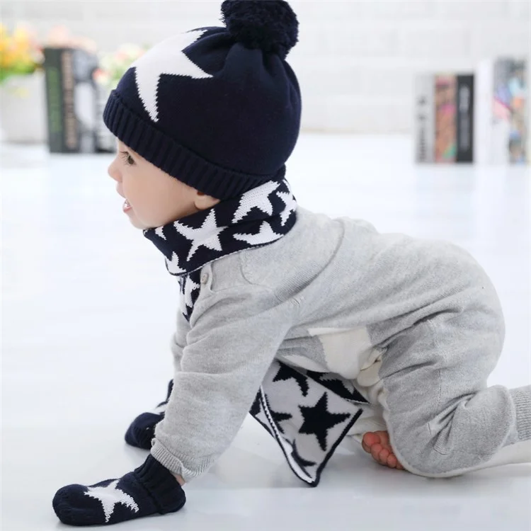 3Pcs/Set Baby Kids Knitted Warm Hat Gloves Scarf Set - S