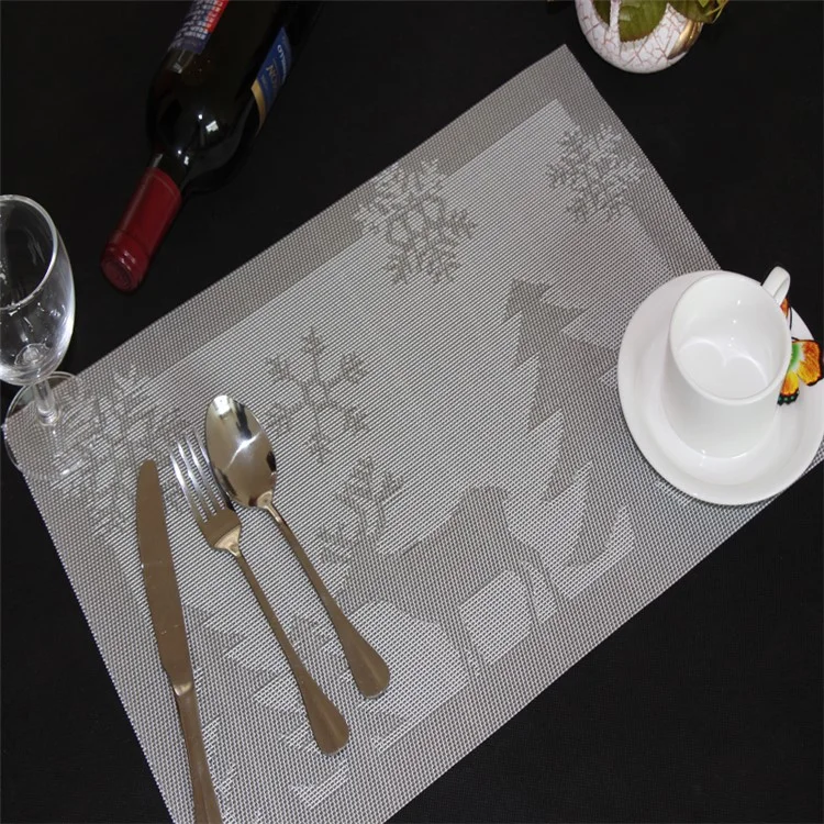 6PCS/Lot Christmas Fawn Non-slip PVC Kitchen Placemat for Dining Table, 45 x 30cm - Grey