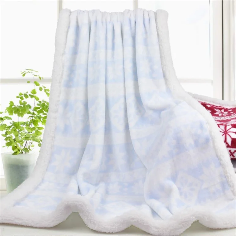 Baby Super Soft Flannel Fleece Crib Blanket Double Sides Printed - Blue Snowflake