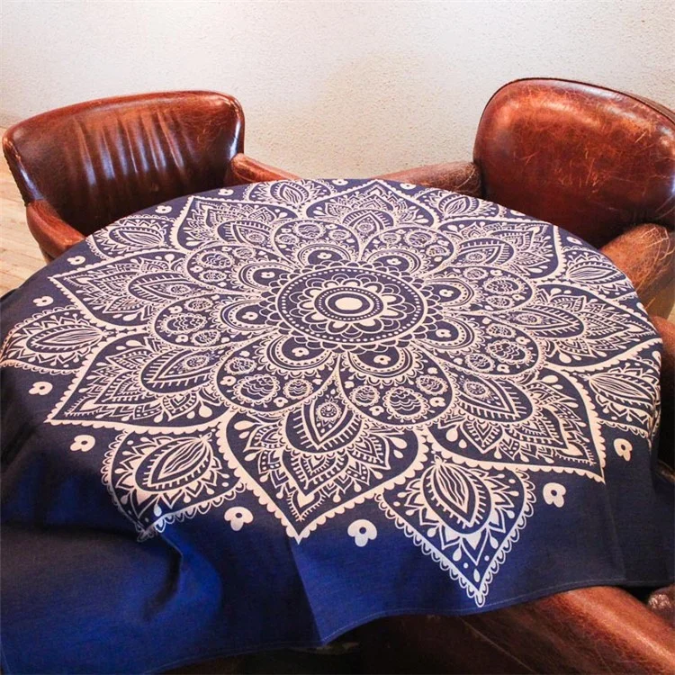 Quadratische Baumwoll-Leinentischdecke 85 x 85 cm - Henna-Lotus