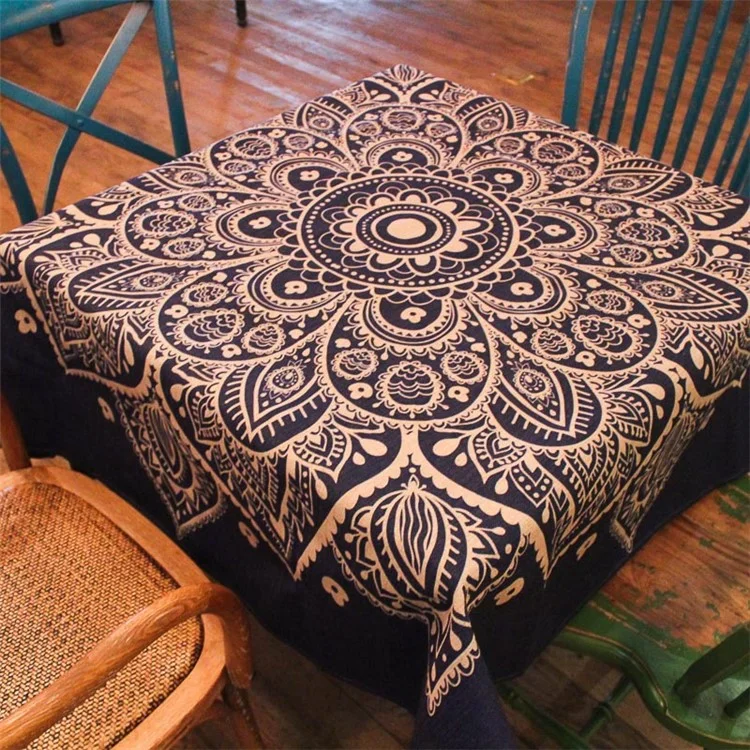 Quadratische Baumwoll-Leinentischdecke 85 x 85 cm - Henna-Lotus