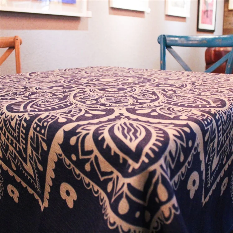 Quadratische Baumwoll-Leinentischdecke 85 x 85 cm - Henna-Lotus
