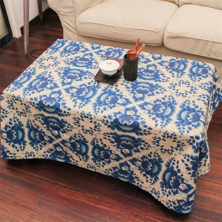 Cotton Linen Tablecloth 140 x 140cm Square Table Cover - Blooming Flower