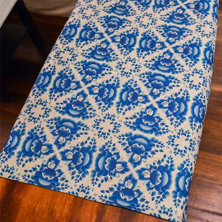 Cotton Linen Tablecloth 140 x 140cm Square Table Cover - Blooming Flower