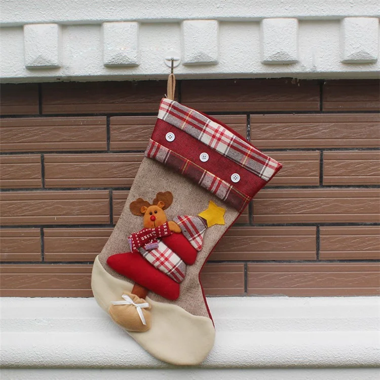 1-piece Christmas Stocking Sock Children Gift Candy Bag Tree Hanging Decoration - Reindeer and Christmas Tree