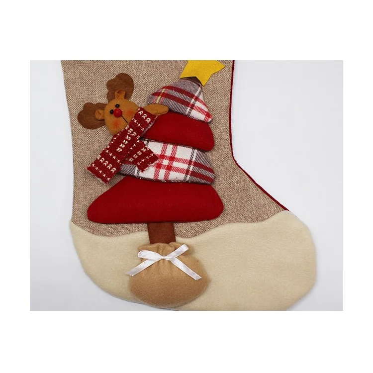 1-piece Christmas Stocking Sock Children Gift Candy Bag Tree Hanging Decoration - Reindeer and Christmas Tree