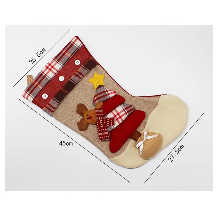 1-piece Christmas Stocking Sock Children Gift Candy Bag Tree Hanging Decoration - Reindeer and Christmas Tree