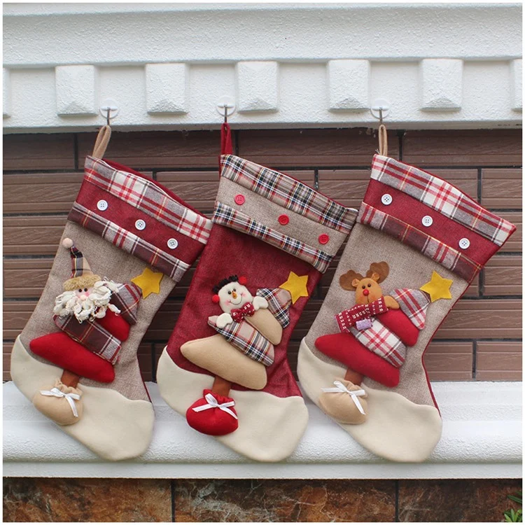 1-piece Christmas Stocking Sock Children Gift Candy Bag Tree Hanging Decoration - Reindeer and Christmas Tree