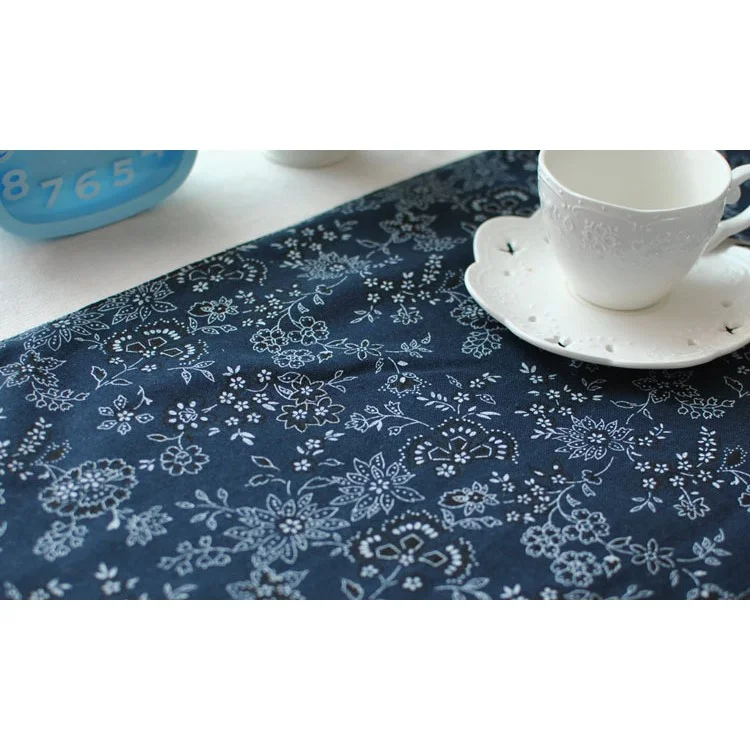 180 x 30cm Flora Pattern Blue Cotton Linen Table Runner Tablecloth Cover Top Deco
