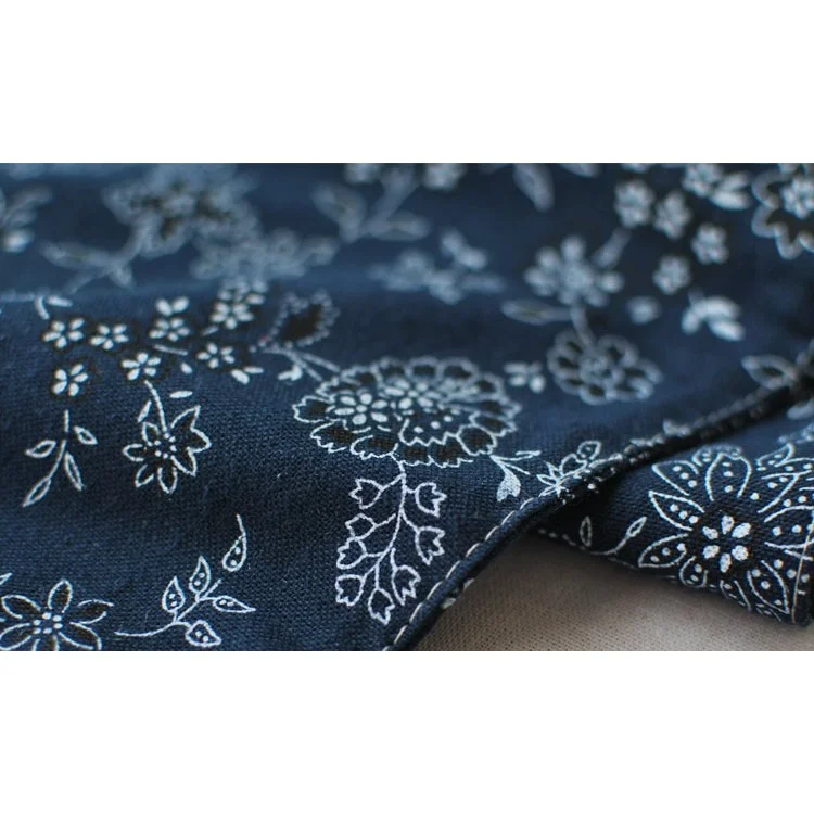 220 x 30cm Cotton Linen Table Runner Flora Pattern Blue Table Top Deco Cover