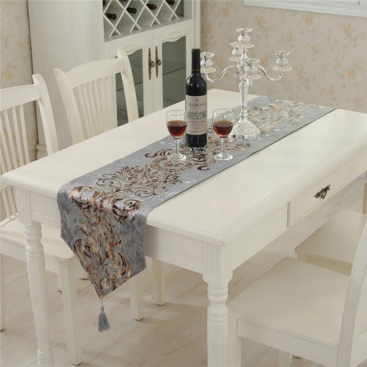 Lacquered Flora Cloth Table Runner Tablet Top Cover Deco 180 x 32cm - Grey