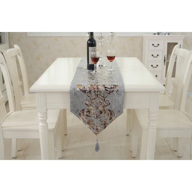 Lacquered Flora Cloth Table Runner Tablet Top Cover Deco 180 x 32cm - Grey