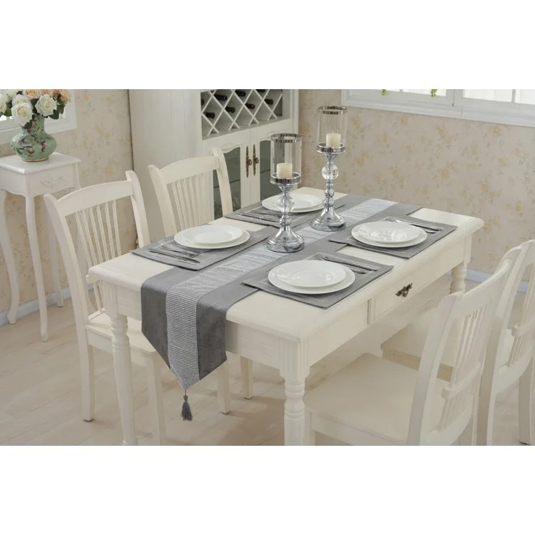 Elegant Rhinestone Dining Table Runner Tablecloth + 2PCS Placemats - Grey