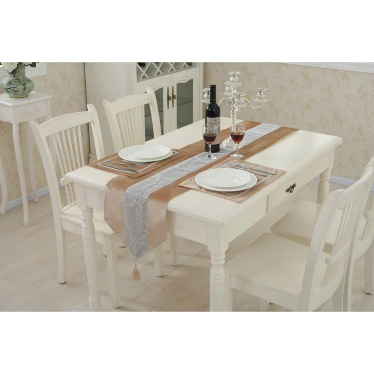 Modern Rhinestone Dining Table Runner Tablecloth + 2PCS Placemats - Beige