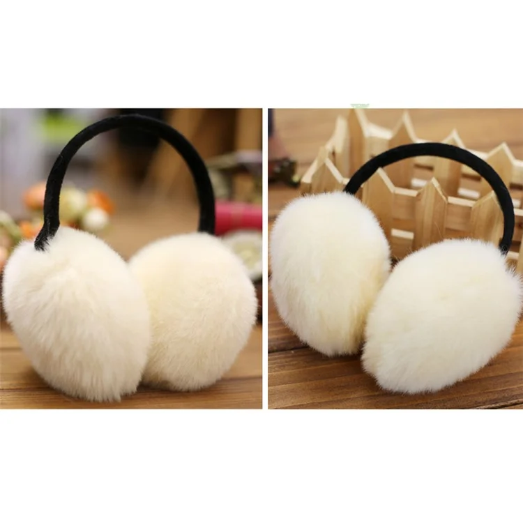 Foldable Ear Warmers Plush Earmuffs Winter Accessory - Off-White
