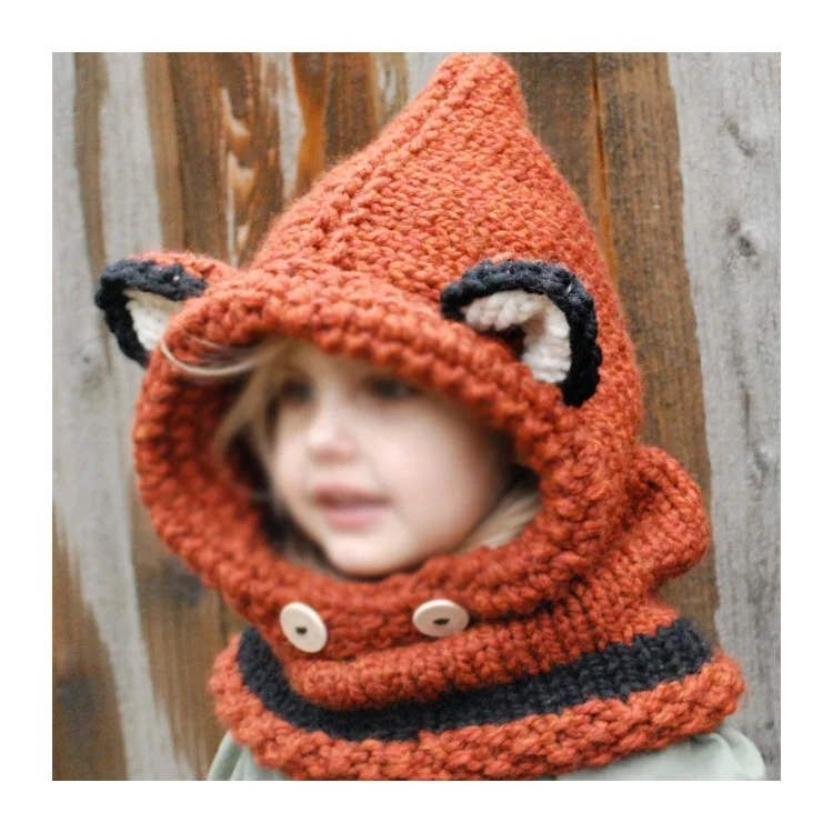 Baby Kids Winter Hat Scarf Woolen Earflap Hood Scarf with Ears - Orange