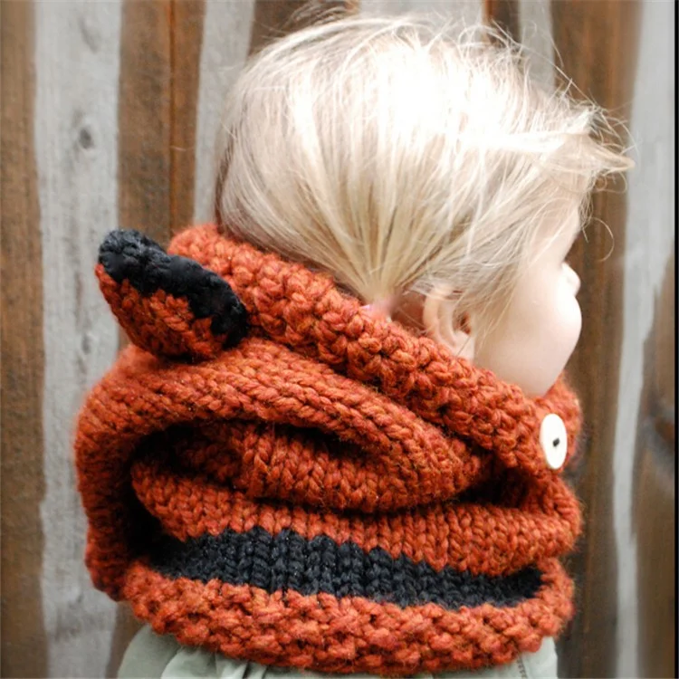 Baby Kids Winter Hat Scarf Woolen Earflap Hood Scarf with Ears - Orange