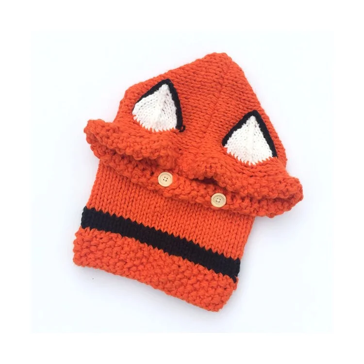 Baby Kids Winter Hat Scarf Woolen Earflap Hood Scarf with Ears - Orange