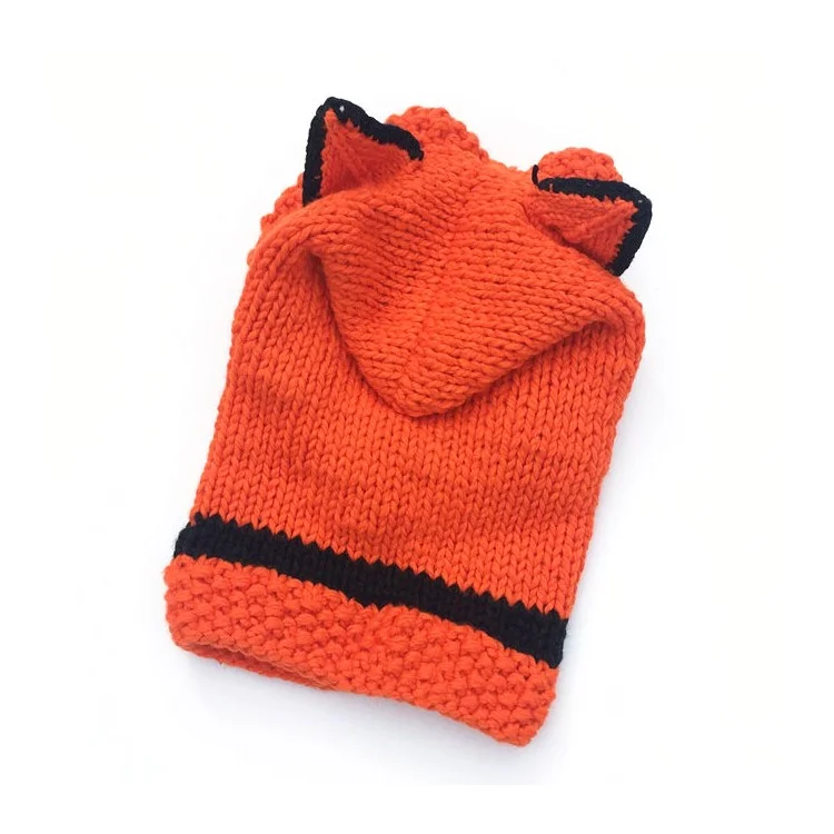 Baby Kids Winter Hat Scarf Woolen Earflap Hood Scarf with Ears - Orange