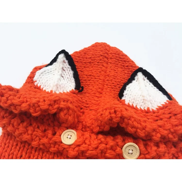 Baby Kids Winter Hat Scarf Woolen Earflap Hood Scarf with Ears - Orange