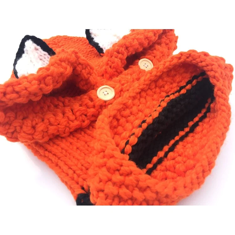 Baby Kids Winter Hat Scarf Woolen Earflap Hood Scarf with Ears - Orange