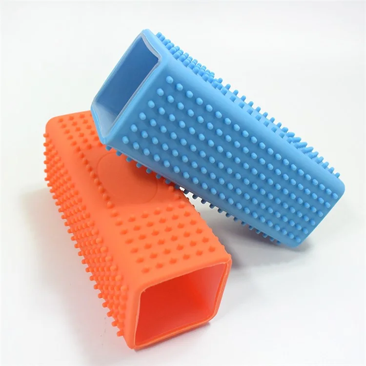 Soft Silicone Dogs Cats Pet Hair Remover Brush Shedding Grooming Tool - Blue