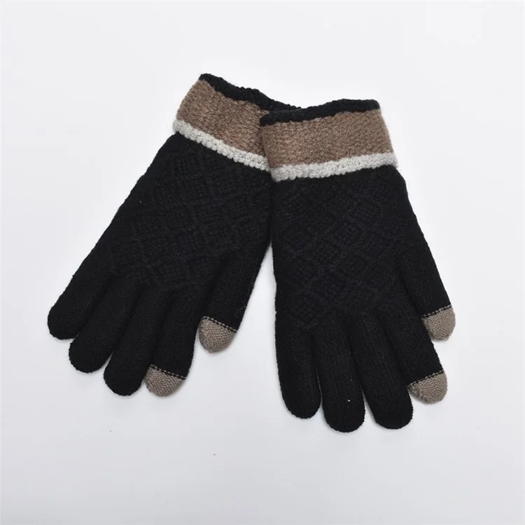 Outdoor Dual-layer Thickened Cashmere Knitted Touchscreen Gloves for Men - Black