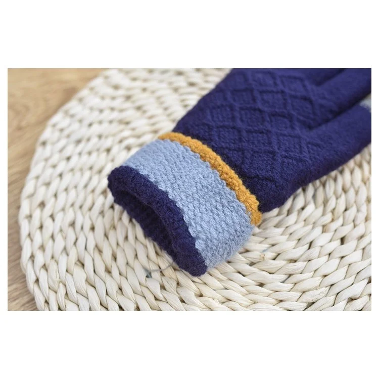 Men Style Dual-layer Thickened Cashmere Knitted Touchscreen Gloves - Dark Blue