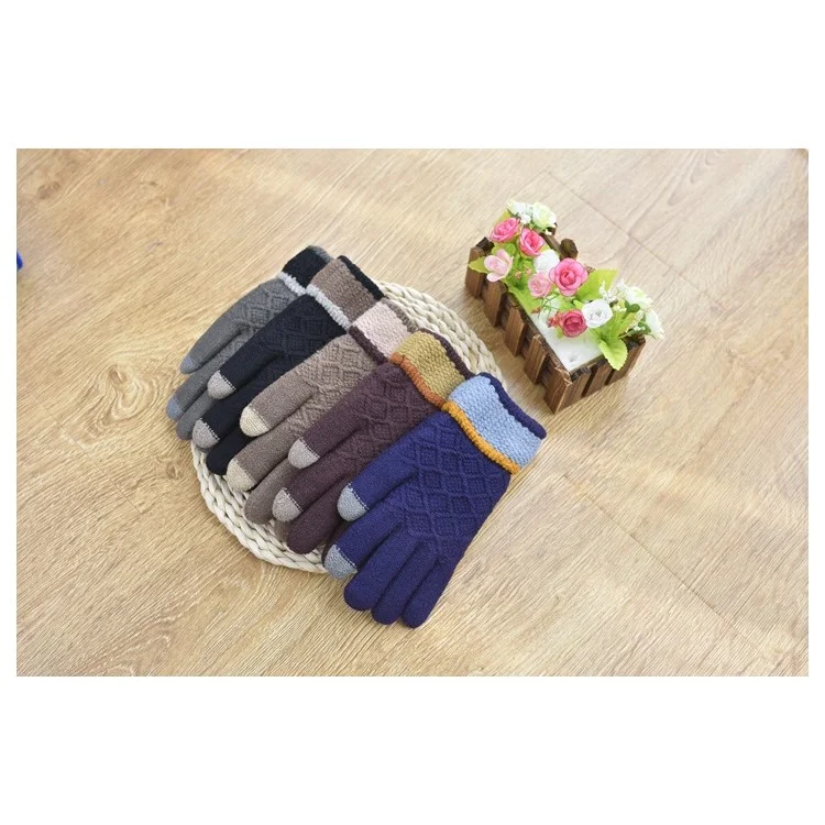 Dual-layer Thickened Cashmere Knitted Warm Winter Touchscreen Gloves for Men - Coffee
