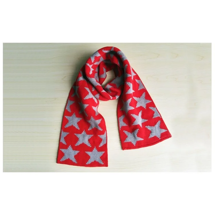 3-Piece Set Knitted Star Kids Autumn Winter Hat + Scarf + Mittens - Red / S Size