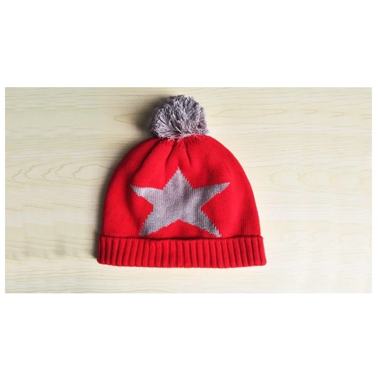 3-Piece Set Knitted Star Kids Autumn Winter Hat + Scarf + Mittens - Red / S Size