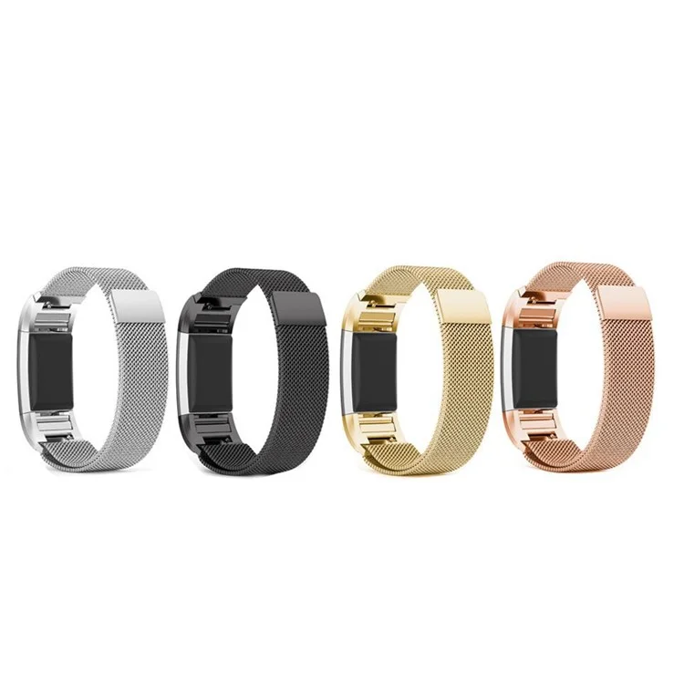Stainless Steel Milanese Magnetic Watch Band Strap for Fitbit Charge 2 - Black