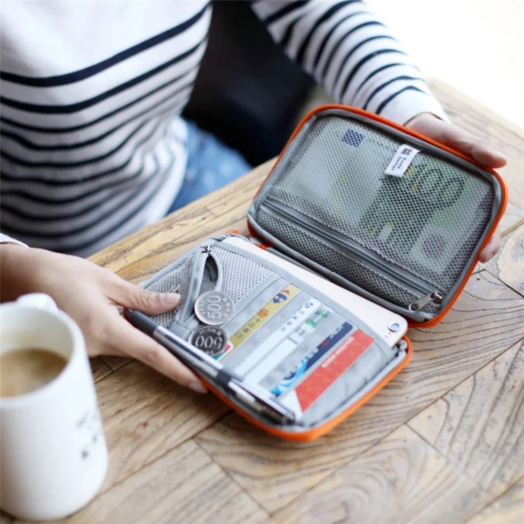 BOTTA DESIGN Travel Passport Organizer Card Holder Bag with Strap, Size: 18.5 x 12.5cm - Orange