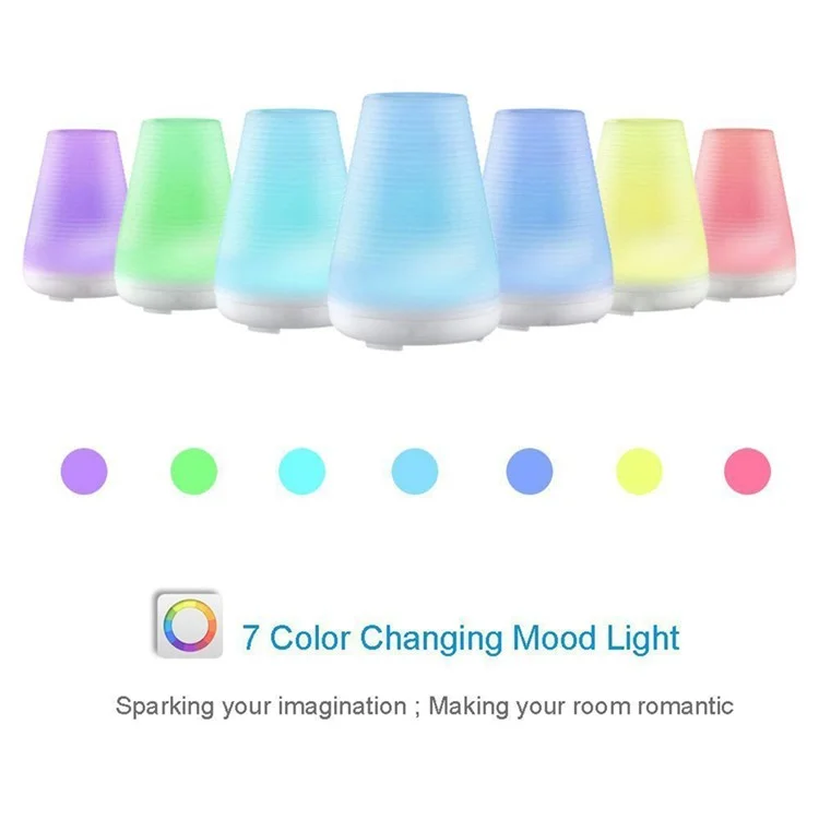 100ml Ultrasonic Essential Oil Diffuser Air Humidifier with LED Color Changing Light - White / US Plug