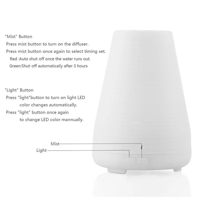 100ml Ultrasonic Essential Oil Diffuser Air Humidifier with LED Color Changing Light - White / US Plug