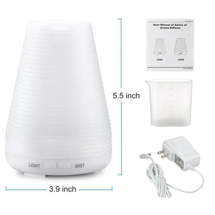 100ml Ultrasonic Essential Oil Diffuser Air Humidifier with LED Color Changing Light - White / US Plug