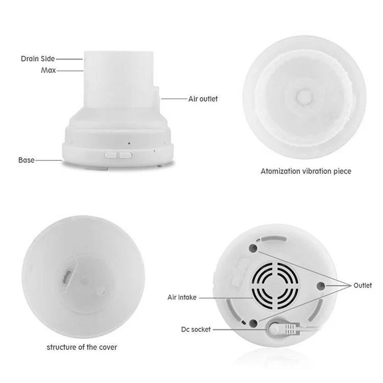 100ml Ultrasonic Essential Oil Diffuser Air Humidifier with 7-color Changing LED Light - White / EU Plug