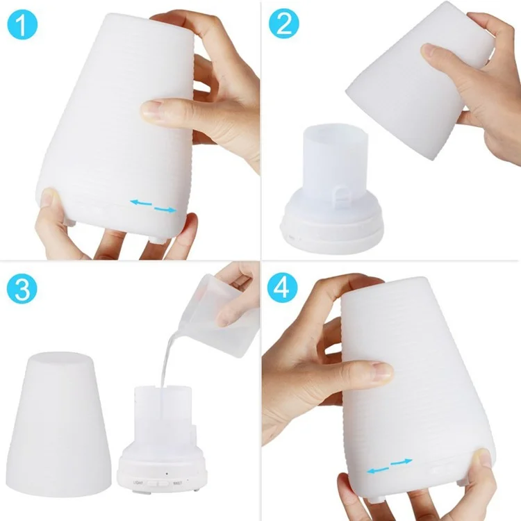 100ml Ultrasonic Essential Oil Diffuser Air Humidifier with 7-color Changing LED Light - White / EU Plug