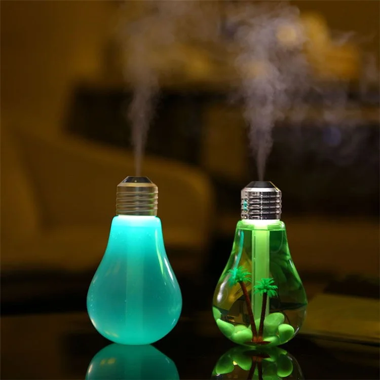 Creative Mini Bulb Humidifier Colorful LED Night Light USB Air Purifier 400ml - Silver Color Head / Transparent