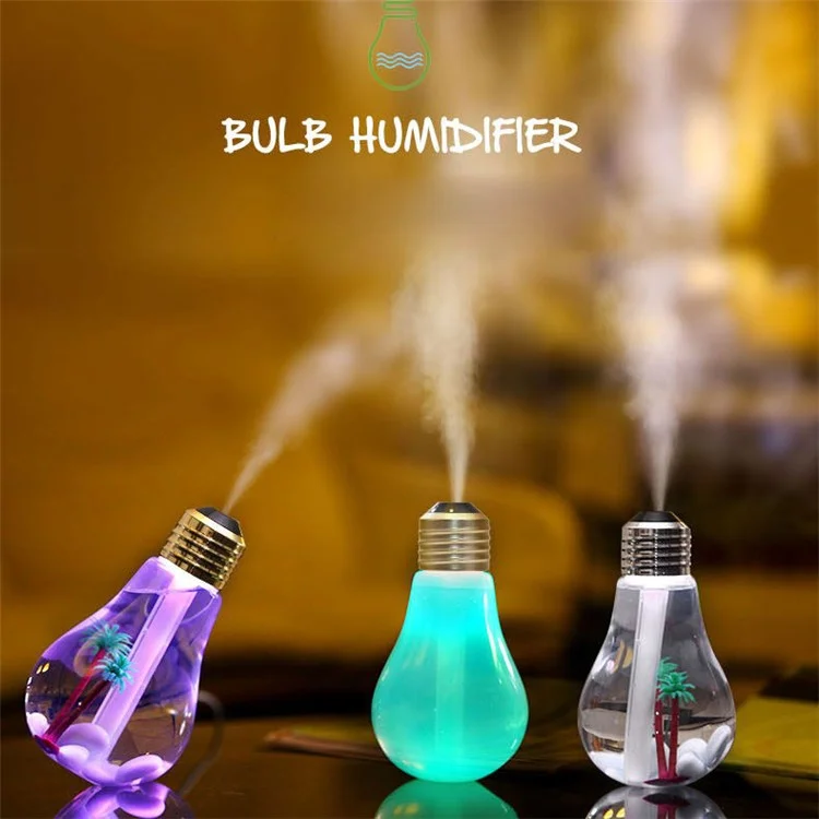 Creative Mini Bulb Humidifier Colorful LED Night Light USB Air Purifier 400ml - Silver Color Head / Transparent
