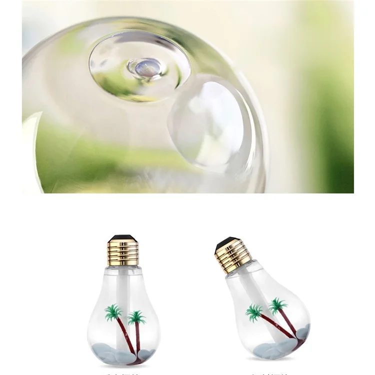 Creative Mini Bulb Humidifier Colorful LED Night Light USB Air Purifier 400ml - Silver Color Head / Transparent