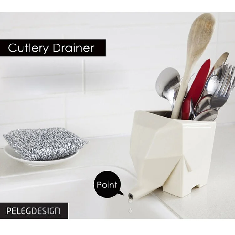 Multi-functional Cute Elephant Storage Box Cutlery Drainer for Bathroom Kitchen - Orange