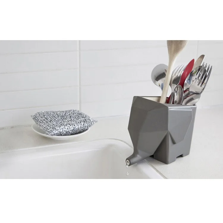 Multi-functional Cute Elephant Storage Box Cutlery Drainer for Bathroom Kitchen - Orange