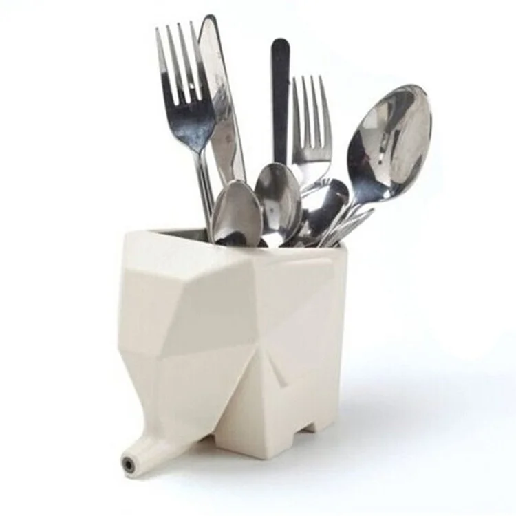 Multi-functional Cute Elephant Storage Box Cutlery Drainer for Bathroom Kitchen - Orange