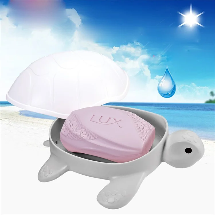 ANYA Sea Turtle Soap Holder Box with Lid for Bathroom - White / Grey