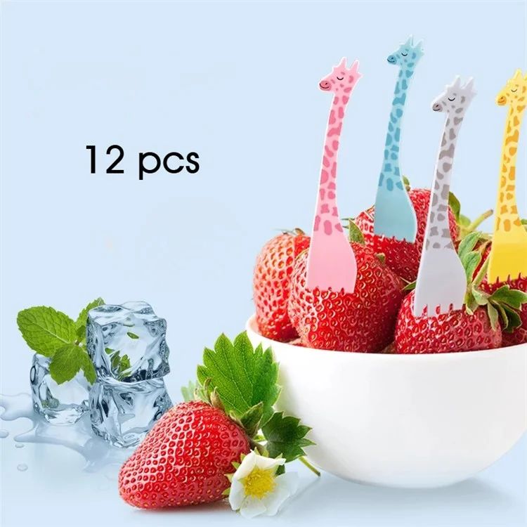 12PCS/Lot ANYA 708 Cartoon Giraffe Dessert Fruit Fork