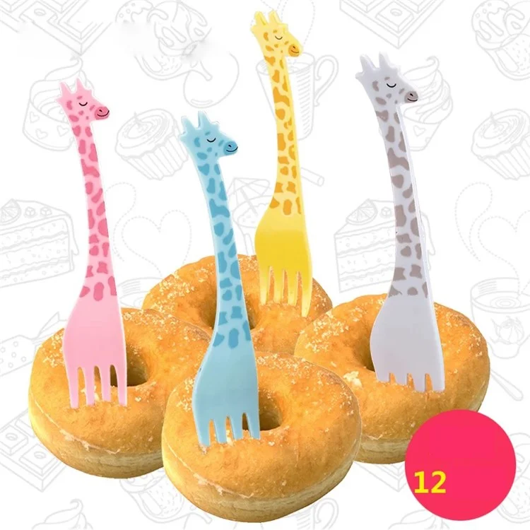 12PCS/Lot ANYA 708 Cartoon Giraffe Dessert Fruit Fork