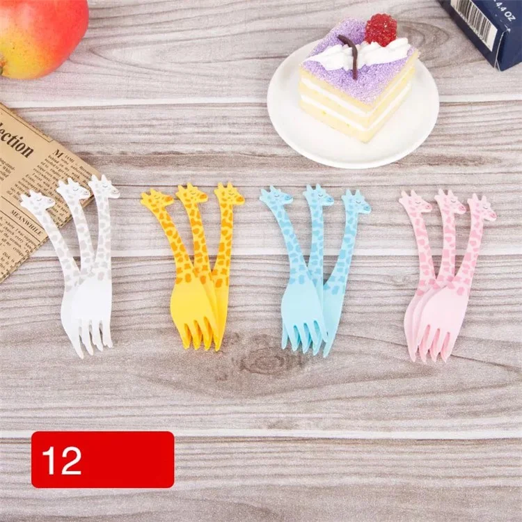 12PCS/Lot ANYA 708 Cartoon Giraffe Dessert Fruit Fork