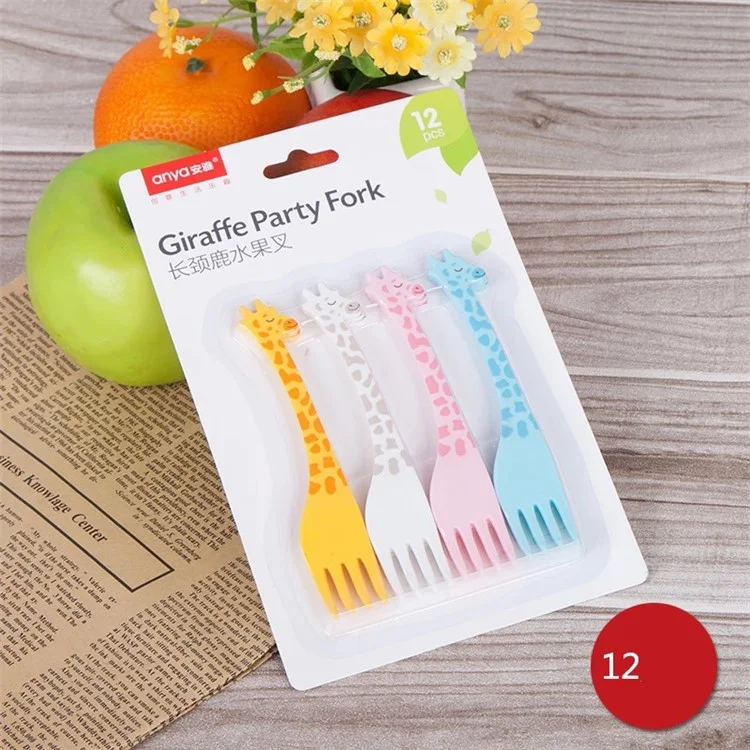 12PCS/Lot ANYA 708 Cartoon Giraffe Dessert Fruit Fork