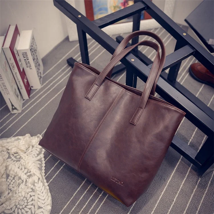 Fashion PU Leather Handbag Single Shoulder Bag for Women - Red Brown